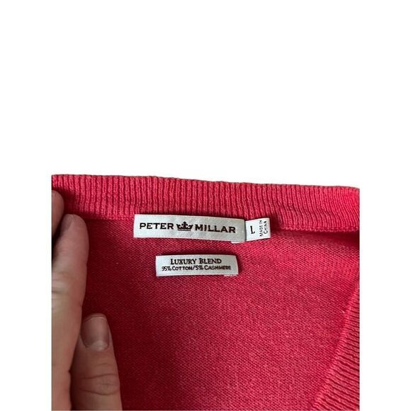 Peter Millar Coral Red V-neck Pullover size L Cotton Cashmere Blend - Picture 7 of 9
